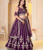 WINE GEORGETTE PARTY WEAR EMBROIDERY SEMI STITCHED LEHENGA CHOLI 