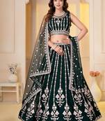 DARK GREEN  GEORGETTE PARTY WEAR EMBROIDERY SEMI STITCHED LEHENGA CHOLI 