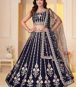 NAVY BLUE GEORGETTE EMBROIDERY PARTY WEAR LEHENGA CHOLI