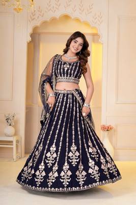 NAVY BLUE GEORGETTE EMBROIDERY PARTY WEAR LEHENGA CHOLI 3