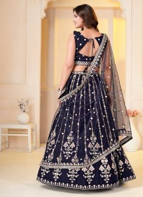 NAVY BLUE GEORGETTE EMBROIDERY PARTY WEAR LEHENGA CHOLI 4
