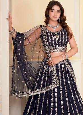 NAVY BLUE GEORGETTE EMBROIDERY PARTY WEAR LEHENGA CHOLI 5