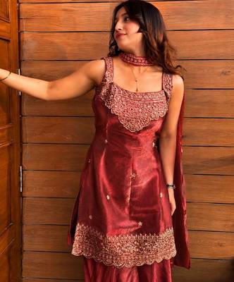  Embroidery Work Fendy Straight Kurta Sharara and Dupatta Set 2