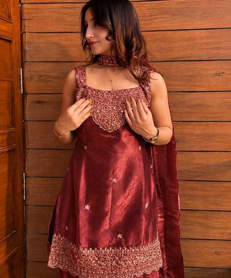  Embroidery Work Fendy Straight Kurta Sharara and Dupatta Set 4
