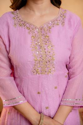  Embroidery Work Crunchy Straight Kurta Palazzo and Dupatta Set 2