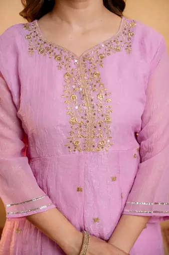  Embroidery Work Crunchy Straight Kurta Palazzo and Dupatta Set