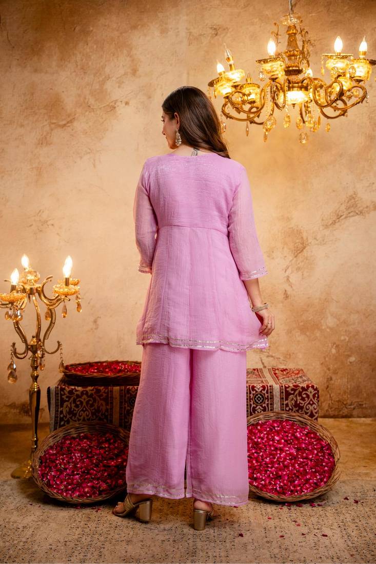  Embroidery Work Crunchy Straight Kurta Palazzo and Dupatta Set
