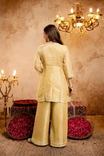  Embroidery Work Crunchy Straight Kurta Palazzo and Dupatta Set