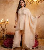  Embroidery Work Crunchy Straight Kurta Palazzo and Dupatta Set