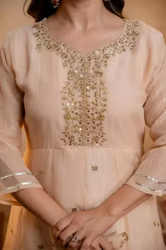  Embroidery Work Crunchy Straight Kurta Palazzo and Dupatta Set