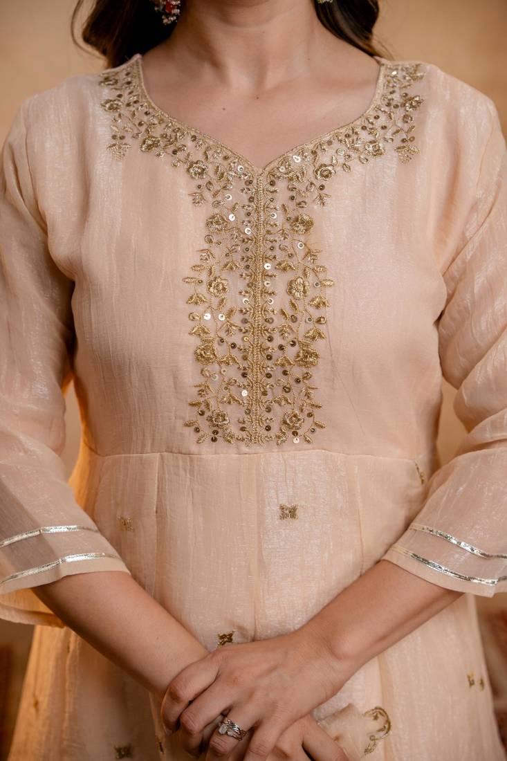  Embroidery Work Crunchy Straight Kurta Palazzo and Dupatta Set
