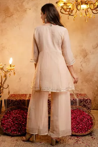  Embroidery Work Crunchy Straight Kurta Palazzo and Dupatta Set
