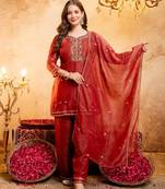  Embroidery Work Crunchy Straight Kurta Palazzo and Dupatta Set