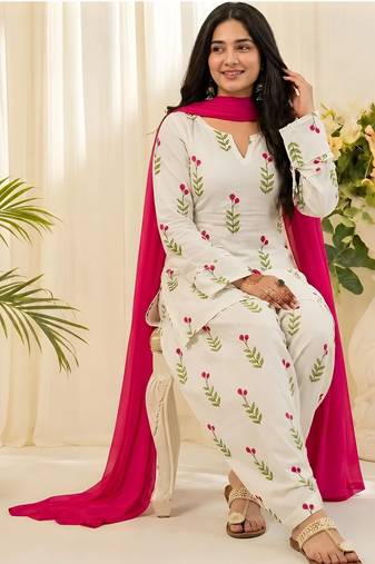 Women's Floral Printed Cotton Short Kurti with Patiala Salwar and Dupatta Set