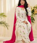 Women's Floral Printed Cotton Short Kurti with Patiala Salwar and Dupatta Set