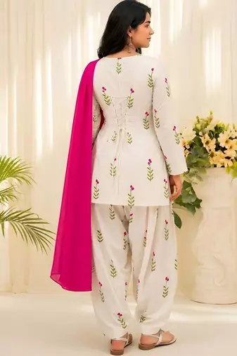 Women's Floral Printed Cotton Short Kurti with Patiala Salwar and Dupatta Set