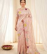 Women's peach embroidery tissue designer saree with blouse