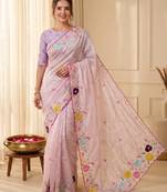 Women's baby pink embroidery tissue designer saree with blouse