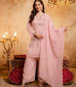  Embroidery Work Crunchy Straight Kurta Palazzo and Dupatta Set