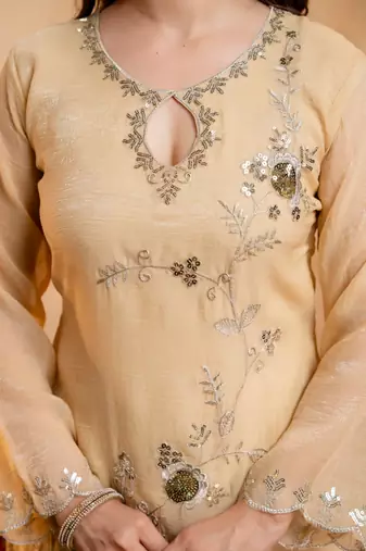  Embroidery Work Crunchy Straight Kurta Palazzo and Dupatta Set