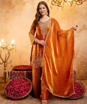  Embroidery Work Fendy Straight Kurta Palazzo and Dupatta Set 1