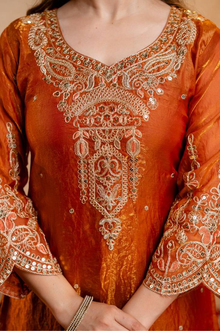  Embroidery Work Fendy Straight Kurta Palazzo and Dupatta Set