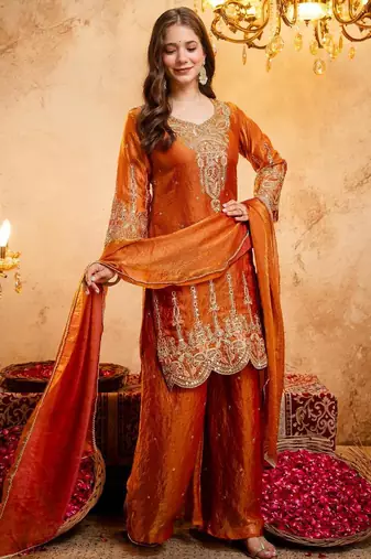  Embroidery Work Fendy Straight Kurta Palazzo and Dupatta Set