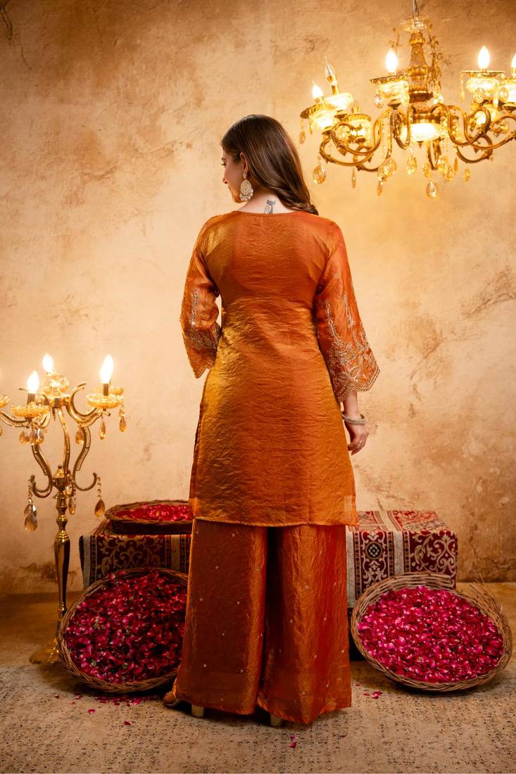 Embroidery Work Fendy Straight Kurta Palazzo and Dupatta Set