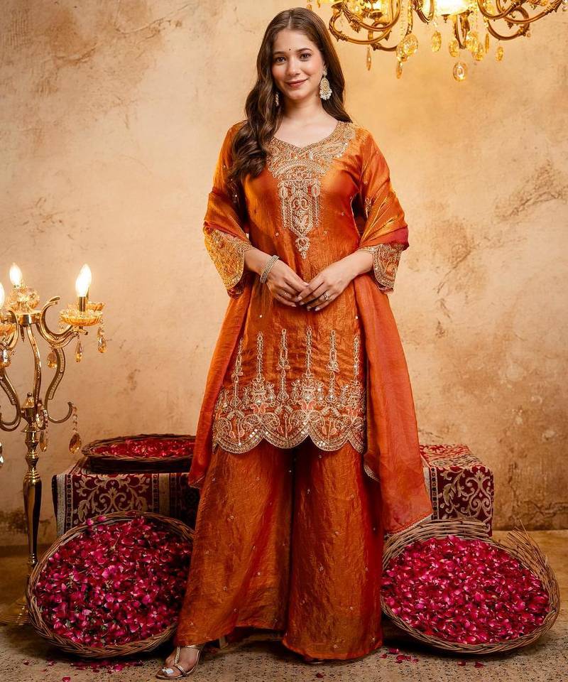  Embroidery Work Fendy Straight Kurta Palazzo and Dupatta Set