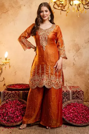  Embroidery Work Fendy Straight Kurta Palazzo and Dupatta Set