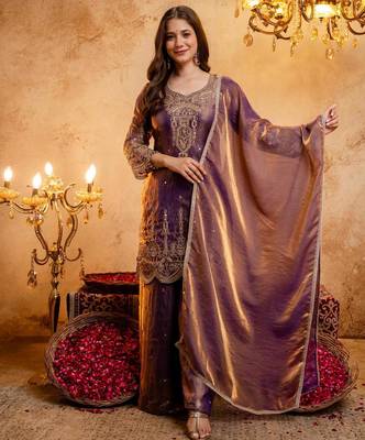  Embroidery Work Fendy Straight Kurta Palazzo and Dupatta Set 1