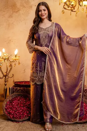  Embroidery Work Fendy Straight Kurta Palazzo and Dupatta Set