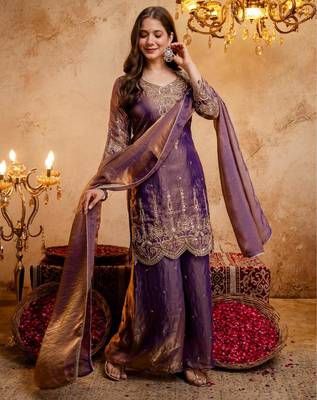  Embroidery Work Fendy Straight Kurta Palazzo and Dupatta Set 3