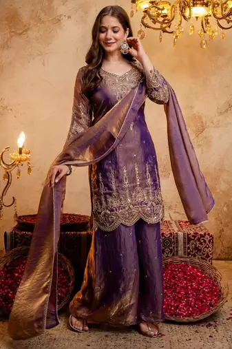  Embroidery Work Fendy Straight Kurta Palazzo and Dupatta Set