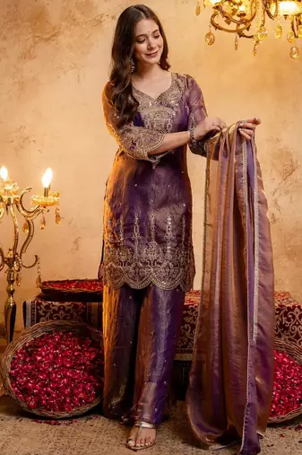  Embroidery Work Fendy Straight Kurta Palazzo and Dupatta Set