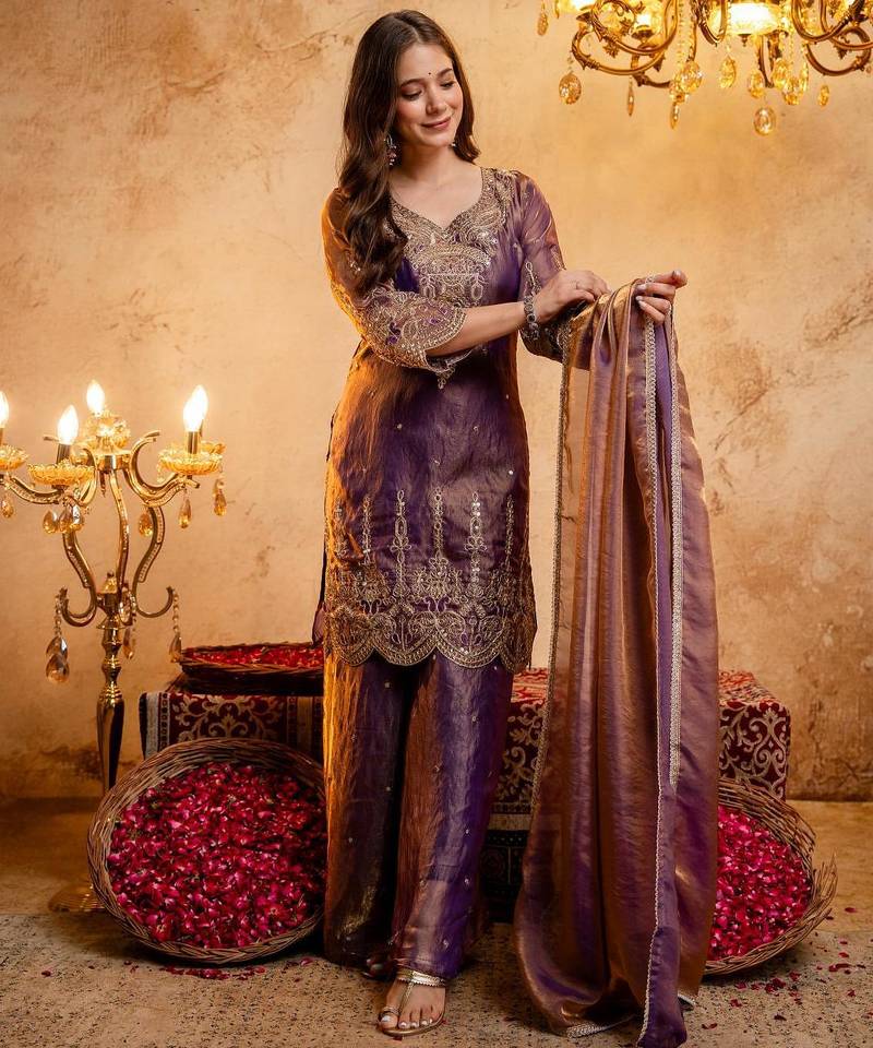  Embroidery Work Fendy Straight Kurta Palazzo and Dupatta Set