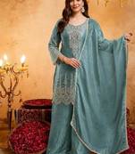 Embroidery Work Fendy Straight Kurta Palazzo and Dupatta Set