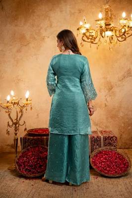  Embroidery Work Fendy Straight Kurta Palazzo and Dupatta Set 4