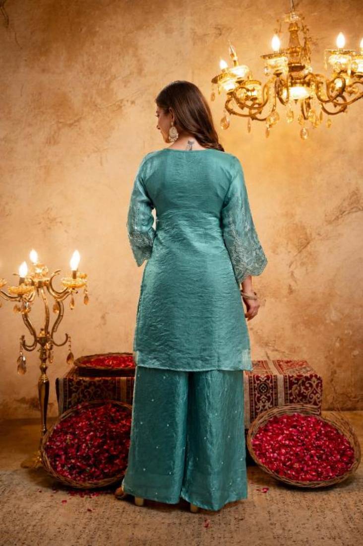  Embroidery Work Fendy Straight Kurta Palazzo and Dupatta Set