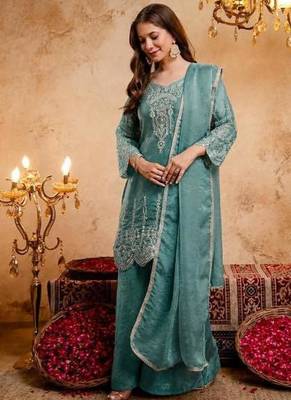  Embroidery Work Fendy Straight Kurta Palazzo and Dupatta Set 5