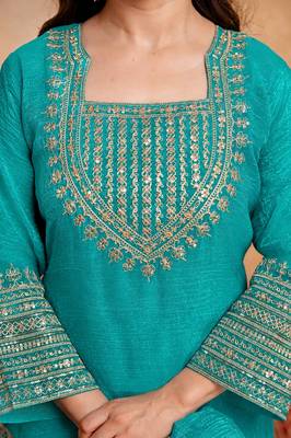  Embroidery Work Crunchy Straight Kurta Shalwar and Dupatta Set 2