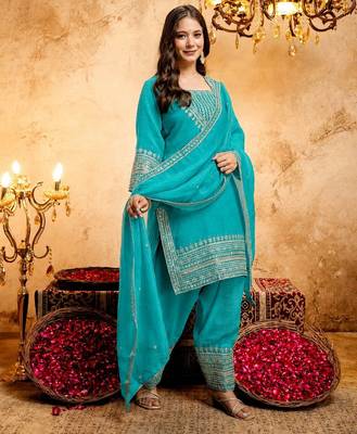  Embroidery Work Crunchy Straight Kurta Shalwar and Dupatta Set 3