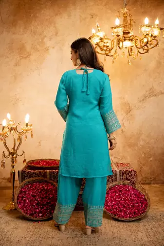  Embroidery Work Crunchy Straight Kurta Shalwar and Dupatta Set