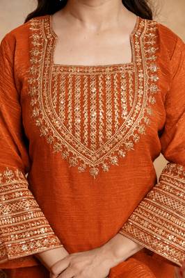  Embroidery Work Crunchy Straight Kurta Shalwar and Dupatta Set 2