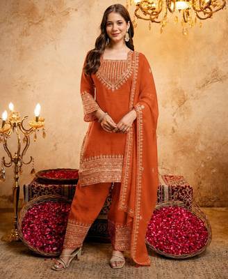  Embroidery Work Crunchy Straight Kurta Shalwar and Dupatta Set 5