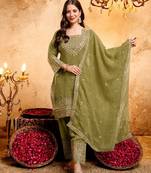  Embroidery Work Crunchy Straight Kurta Shalwar and Dupatta Set
