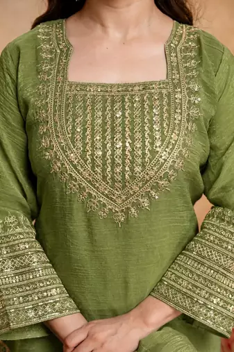  Embroidery Work Crunchy Straight Kurta Shalwar and Dupatta Set