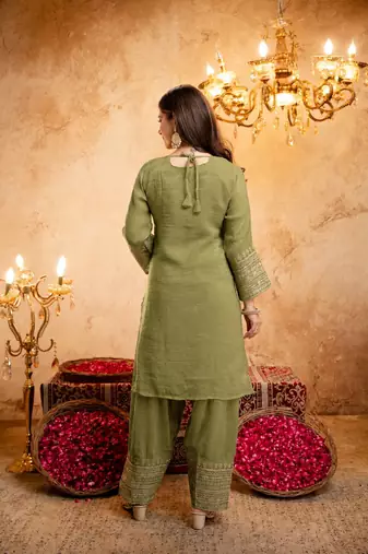  Embroidery Work Crunchy Straight Kurta Shalwar and Dupatta Set