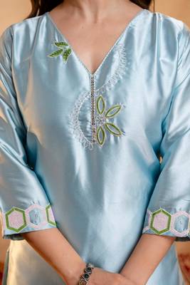  Embroidery Work Satin Straight Kurta Shalwar and Dupatta Set 2