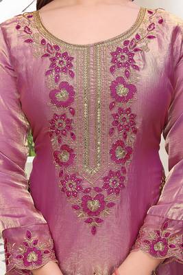  Embroidery Work Fendy Satin Straight Kurta Pant and Dupatta Set 2